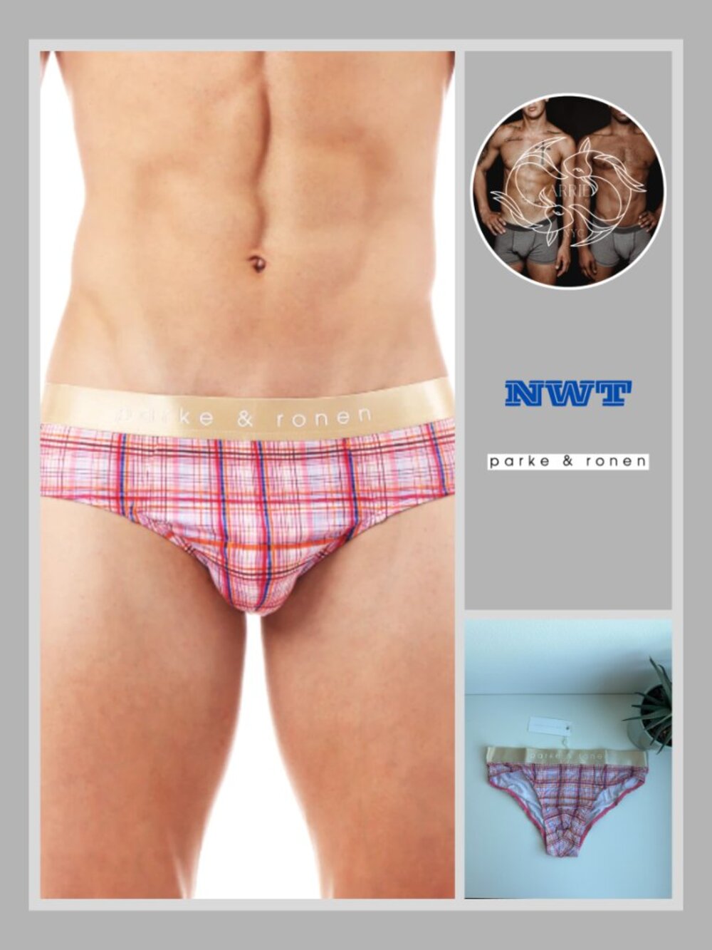 Parke & Ronen - Print Low Rise Brief - Cranberry Cape Cod Plaid (M)